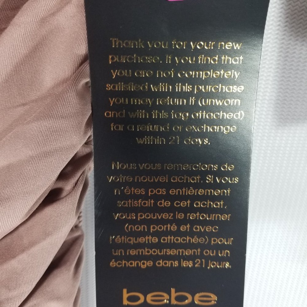 Bebe Warm Taupe Dress One Shoulder Sleeve Ruched Cocktail - XXS XS XL - NWT $149 - Picture 4 of 8